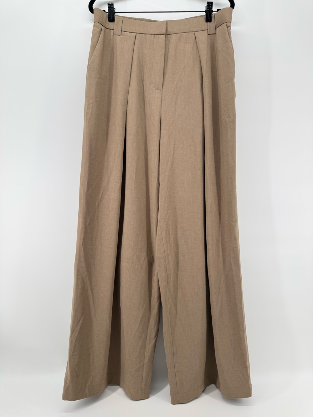 OGL Pleated High Rise Trouser Pants sz L tan Office tailored dark khaki brown